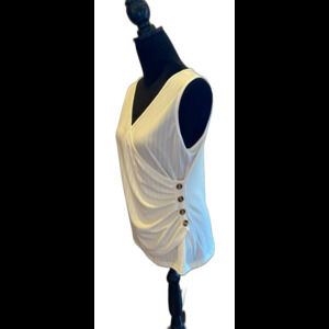 Women’s Sleeveless Blouse Plus Size XL Shirt Cream Faux Wrap + Stretch Casual